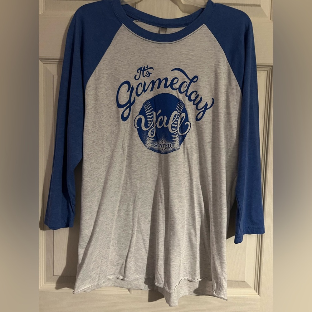 Next Level Apparel baseball tee, Blue and Gray, size large